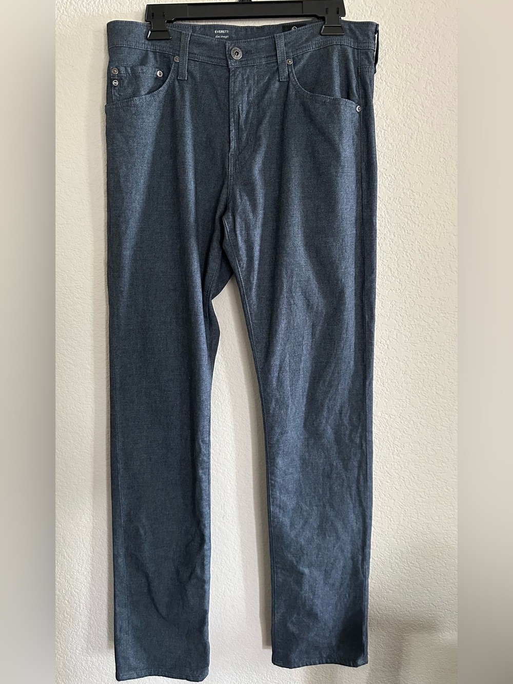 AG Adriano Goldschmied Everett Slim Straight Blue Denim Chambray Pants